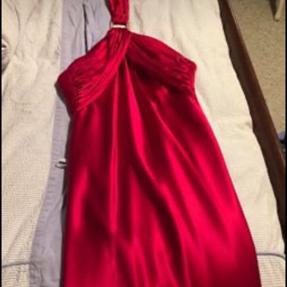 Red satin prom dress